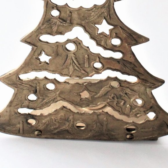 Brass Christmas Tree Votive Candle Holder Patina Cut Out Patina XMAS Holiday - Picture 9 of 11